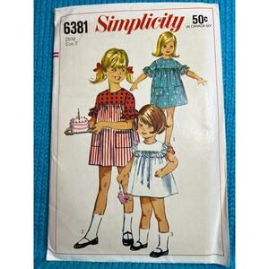 Simplicity 6381 pattern Girls A line dress ruffle sleeve 1960s size 3